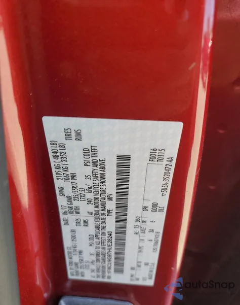 2017 Ford Escape Se из США, поврежденный, VIN 1FMCU9G97HUE28240